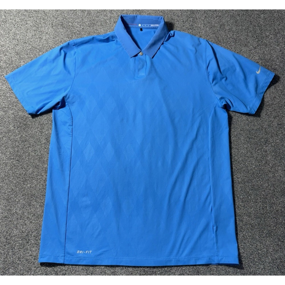 Nike Tiger Woods Collection Golf Polo Shirt Mens Medium Snap Button Blue Dri Fit